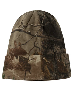 Realtree camo beanie showing AP pattern for eastern hardwood hunting concealment