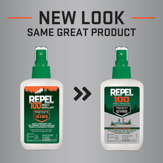 Repel 100 Insect Repellent, 4 Ounces, with DEET, 10-Hour Protection Long-Lasting Insect Repellent Pump Spray Repels Mosquitoes, Ticks, Gnats, Biting Flies, Chiggers and Fleas