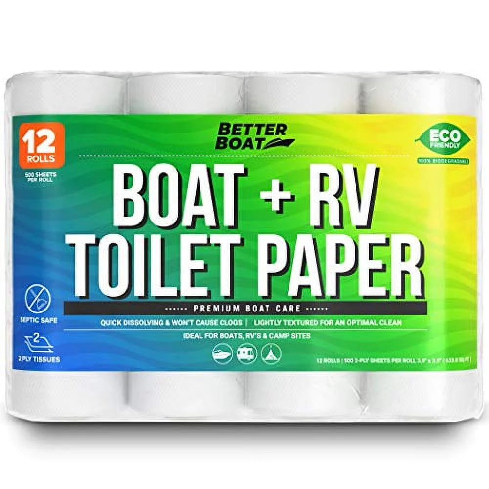 Marine and RV Toilet Paper: Septic-Safe, Quick-Dissolving, Biodegradable | Bulk 12 Pack - Peak Performance Outfitters