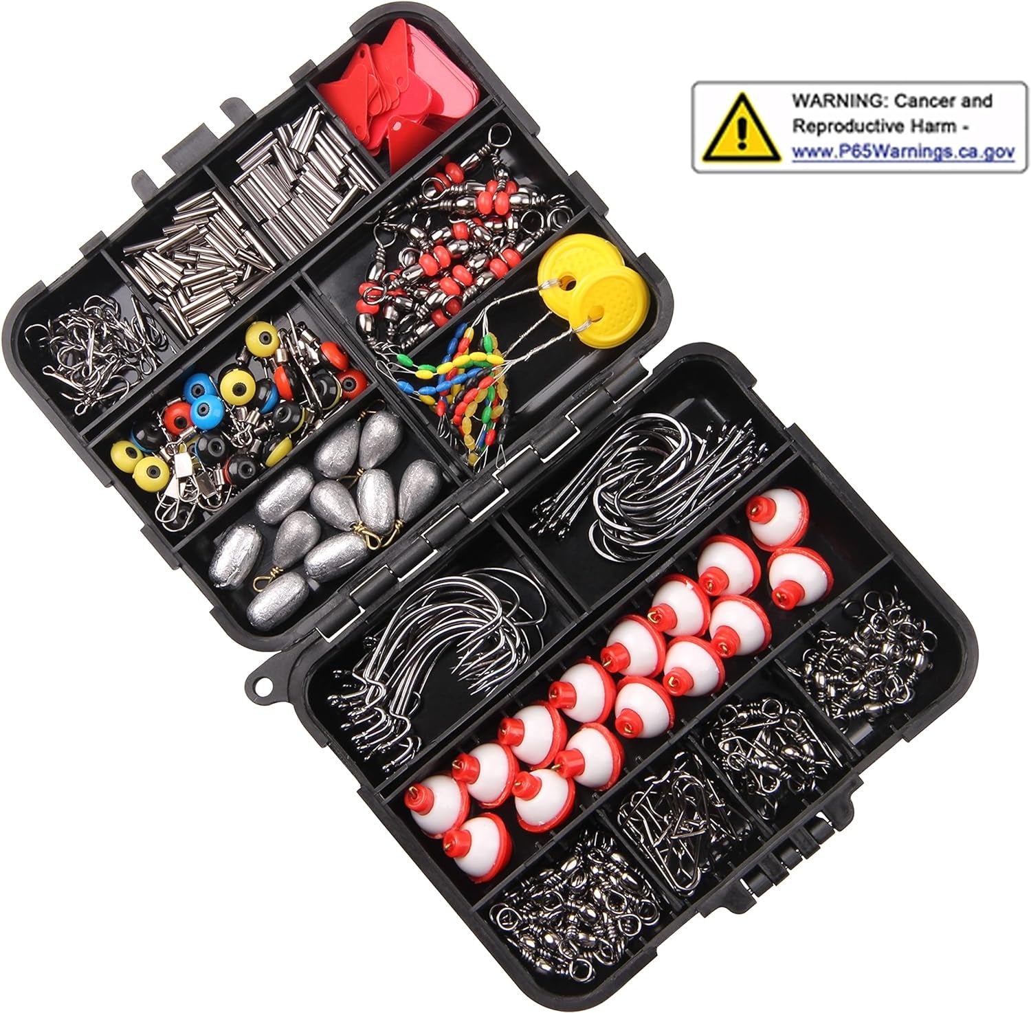 Complete Fishing Tackle Kit with Box - Sinker Weights, Barrel Swivels, Snap Swivels, Hooks, Sinker Slides, Beads