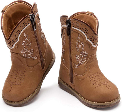 Bmcitybm Baby Cowboy Cowgirl Boots Infant Western Boots Toddler Boys Girls round Toe Riding Mid Calf Boots All Seasons for 6 9 12 18 24 Months