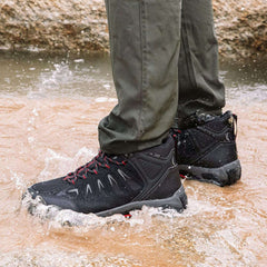 SHULOOK waterproof hiking boots showing breathable mesh lining and ankle support height