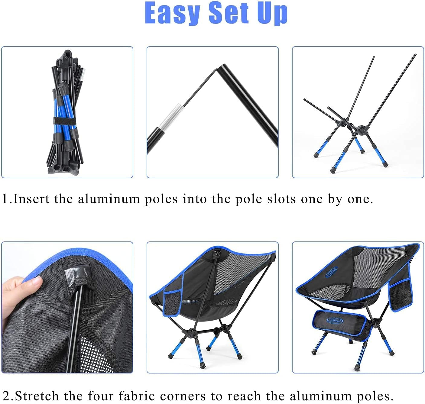 Height Adjustable Camping Chair - Ultralight Portable Folding Chair for Outdoor Activities - Heavy Duty and Durable - Dark Blue