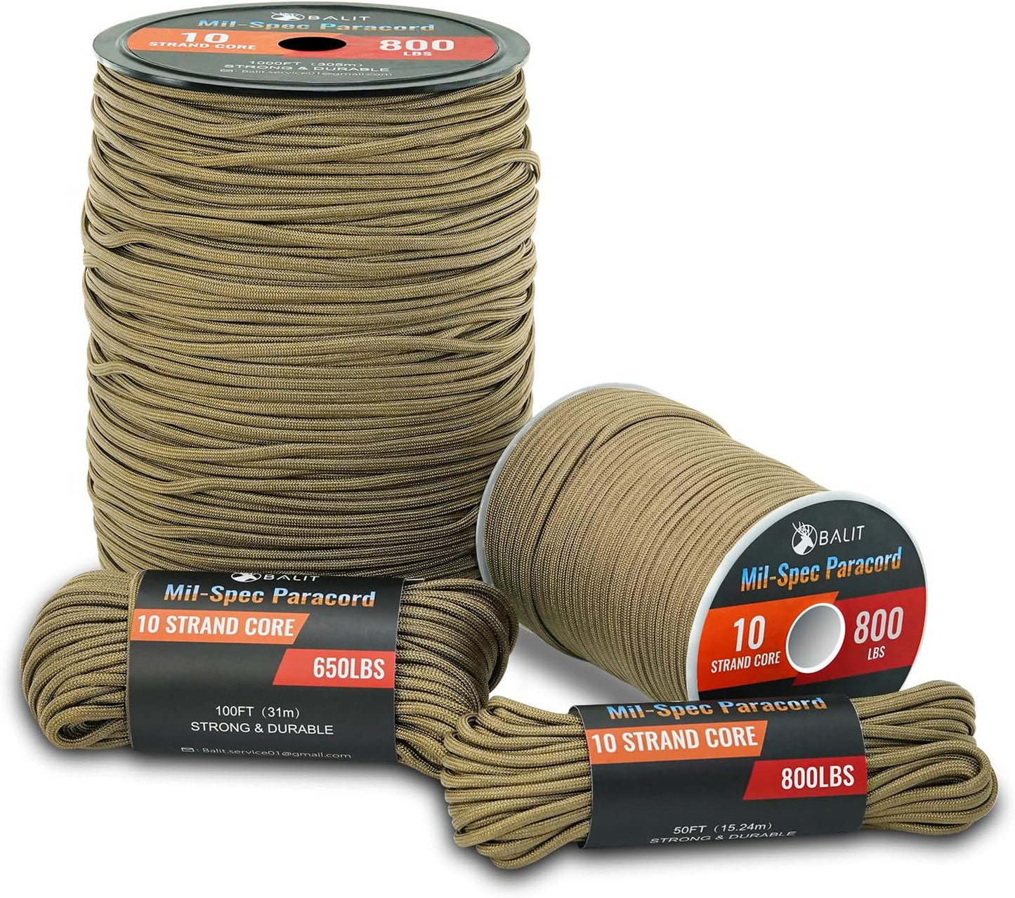 Mil-Spec 650 Paracord with 10-Strand Core Nylon Rope for Outdoor Emergency Survival - Peak Performance Outfitters