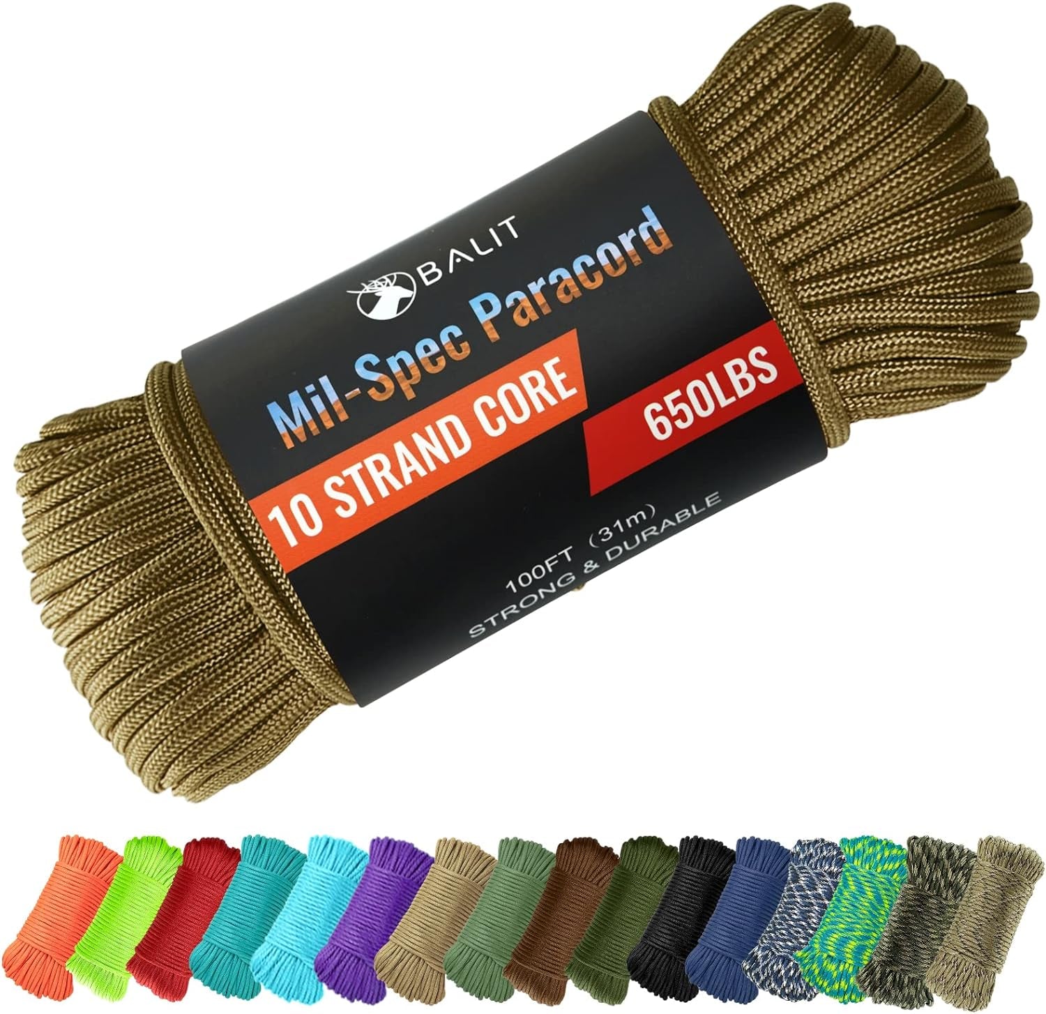 Mil-Spec 650 Paracord with 10-Strand Core Nylon Rope for Outdoor Emergency Survival - Peak Performance Outfitters