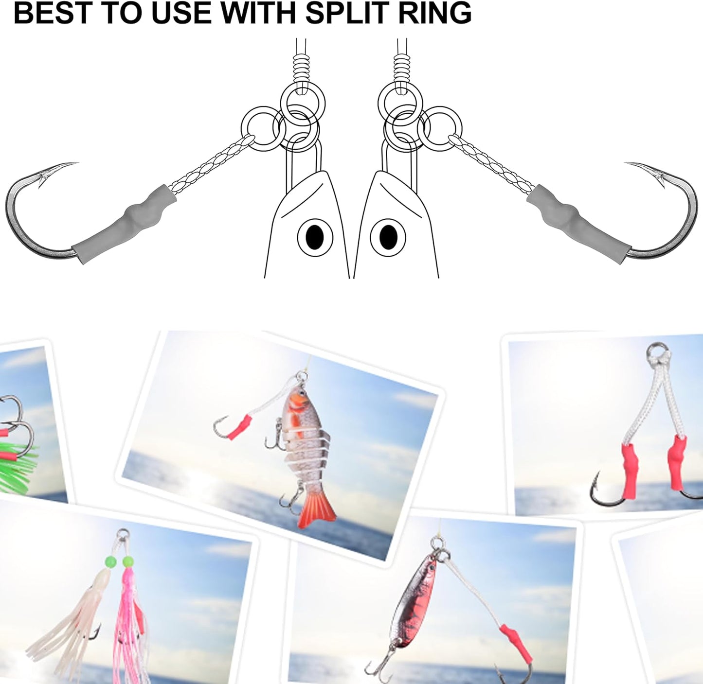 Professional Product Title: 30Pcs Saltwater Fishing Assist Hooks with PE Line for Jigging - Vertical Butterfly Jig Hooks, Slow Pitch Jig Hooks, Braid Assist Cords - Peak Performance Outfitters