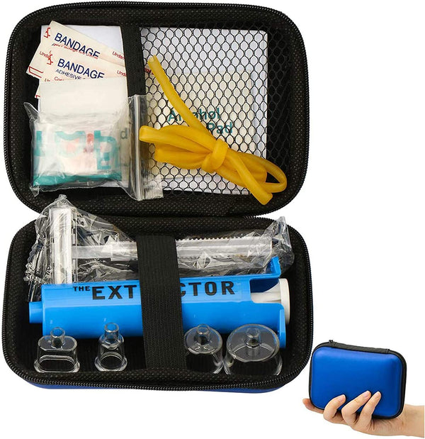 Emergency First Aid Kit with Venom Extractor Suction Pump and CPR Face Shield - Ideal for Hiking, Backpacking, and Camping