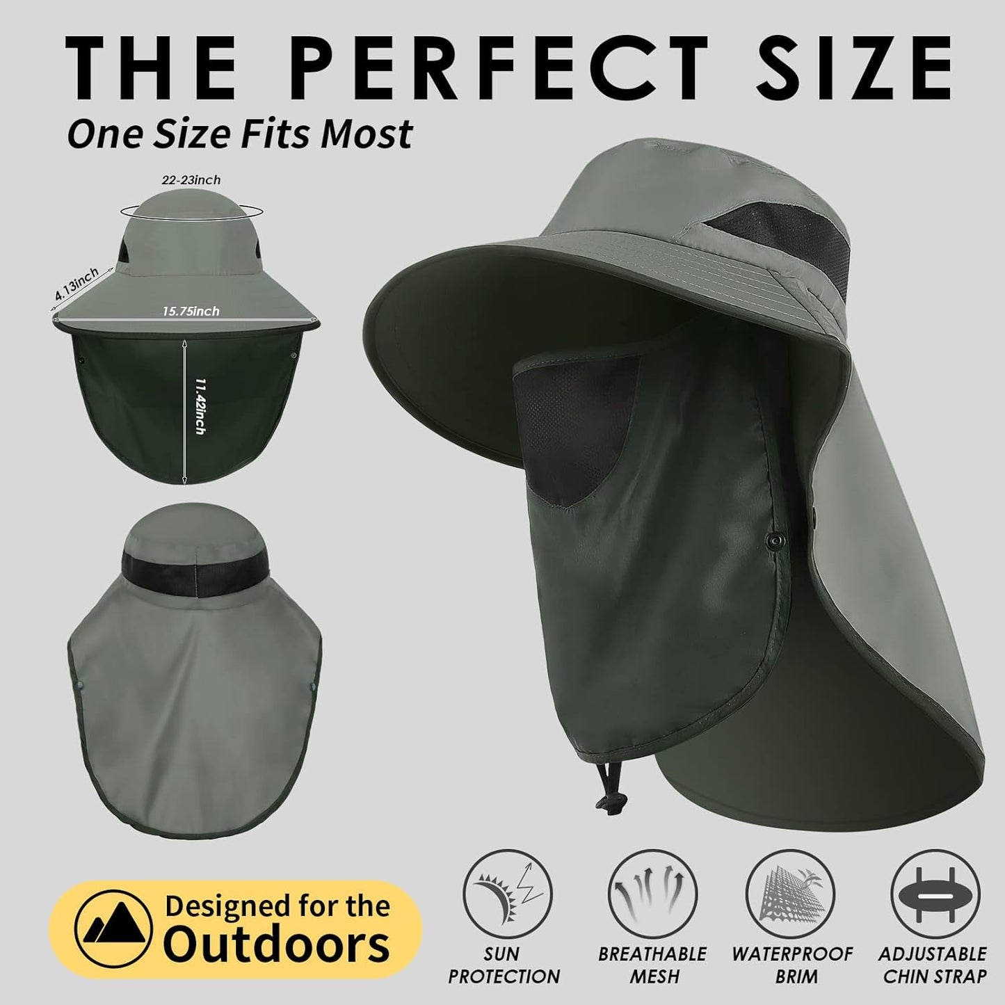 Wide Brim UV Sun Protection Fishing Hat with Neck Flap for Men and Women - Peak Performance Outfitters