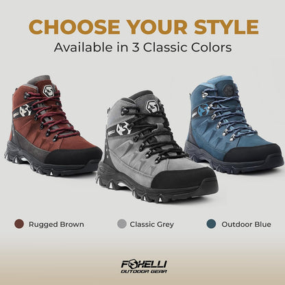 Foxelli Men’S Hiking Boots – Waterproof Breathable & Lightweight Suede Leather Hiking Boots for Men