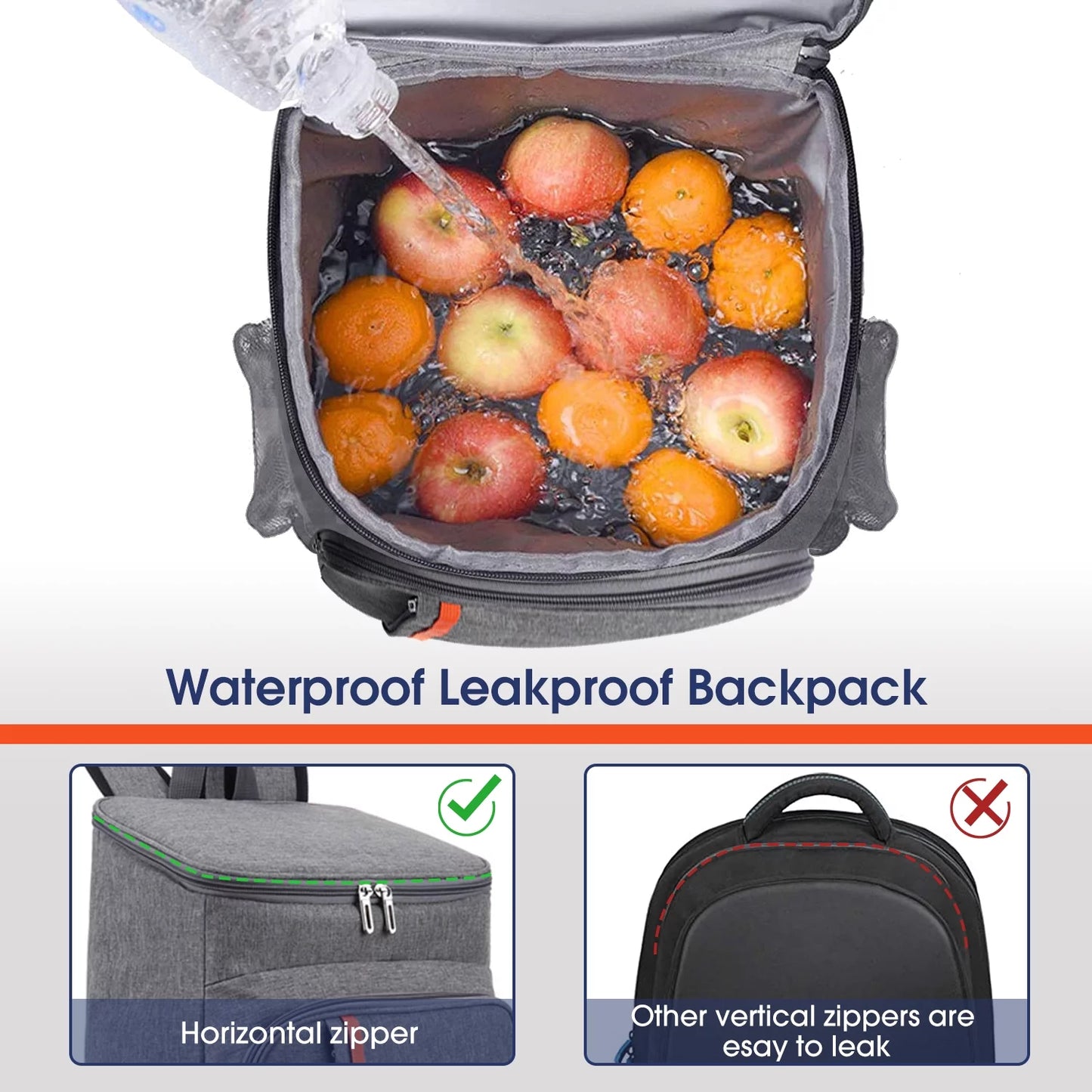 Insulated Leak Proof Waterproof Cooler Backpack - Gray - Peak Performance Outfitters