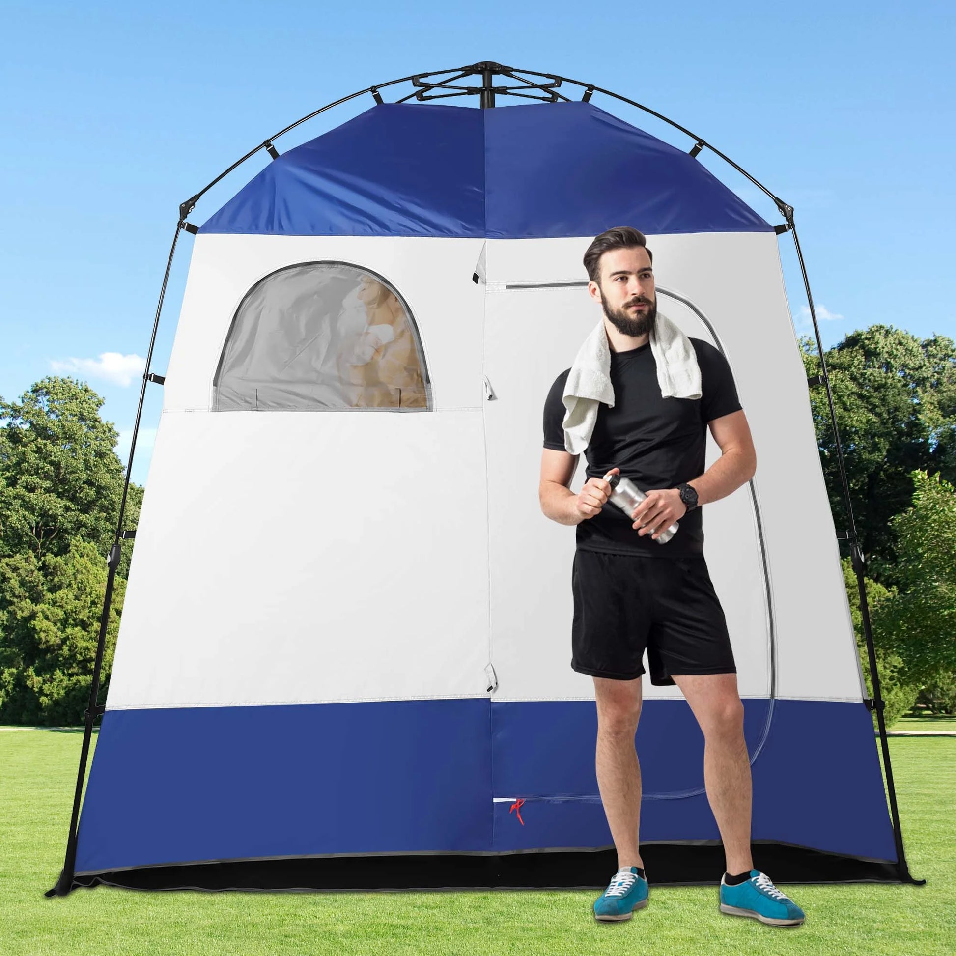 Outdoor Camping Shower Tent with Oversized Space and Privacy, Portable Changing Room with Floor, Easy Setup Privacy Shelter for Camping - 2 Rooms Toilet Tent - Peak Performance Outfitters