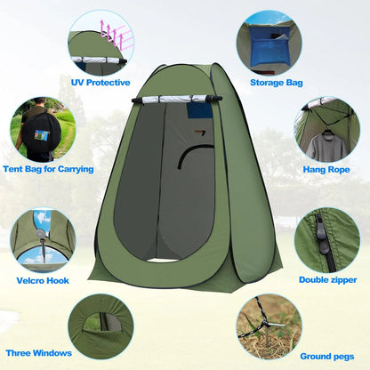 Portable outdoor privacy tent — green camp changing room and shower shelter