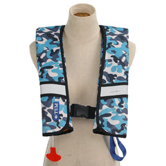 GOTGELIF automatic inflatable life jacket with reflectors for adults, safety and survival gear, shown inflated with reflective strips visible.