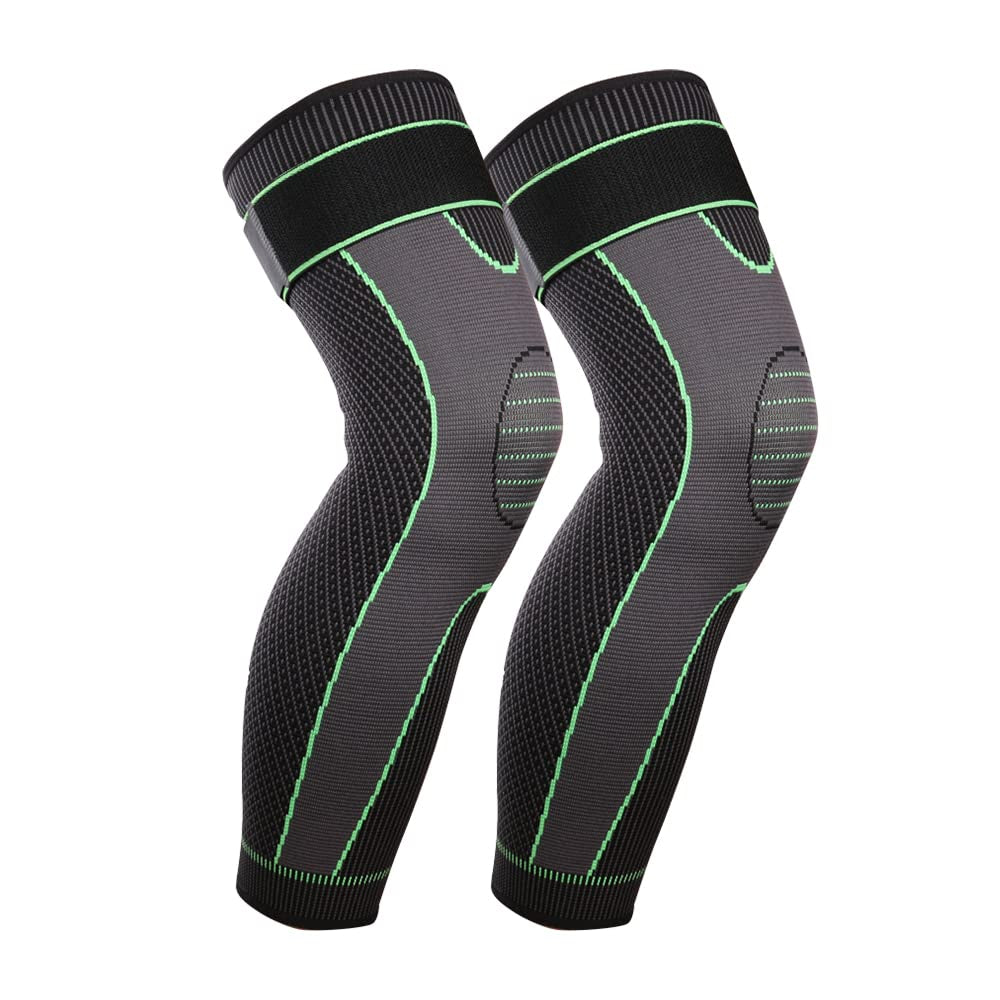 Compression Full Leg Sleeves with Knee Support - Green, X-Large (1 Pair) - Peak Performance Outfitters