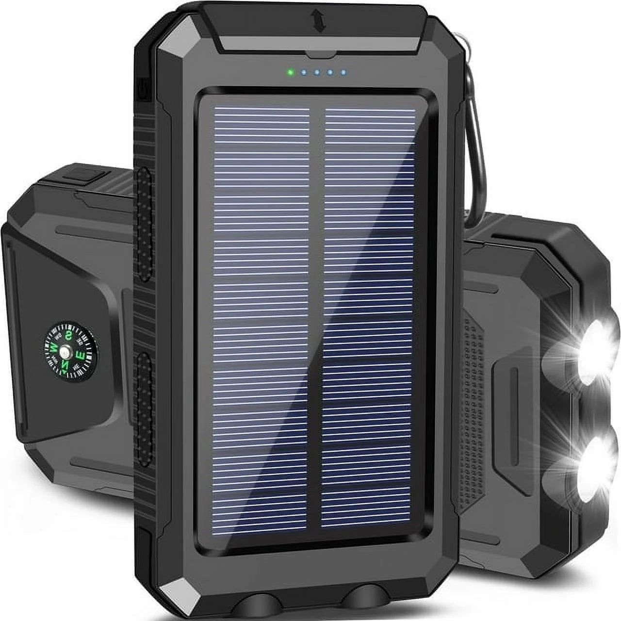 20000mAh solar power bank charger in black for outdoor USB device charging