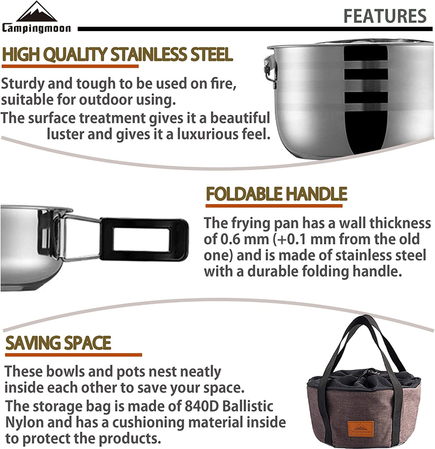 Stainless Steel Outdoor Camping Cookware Set with Storage Carrying Bag - Peak Performance Outfitters