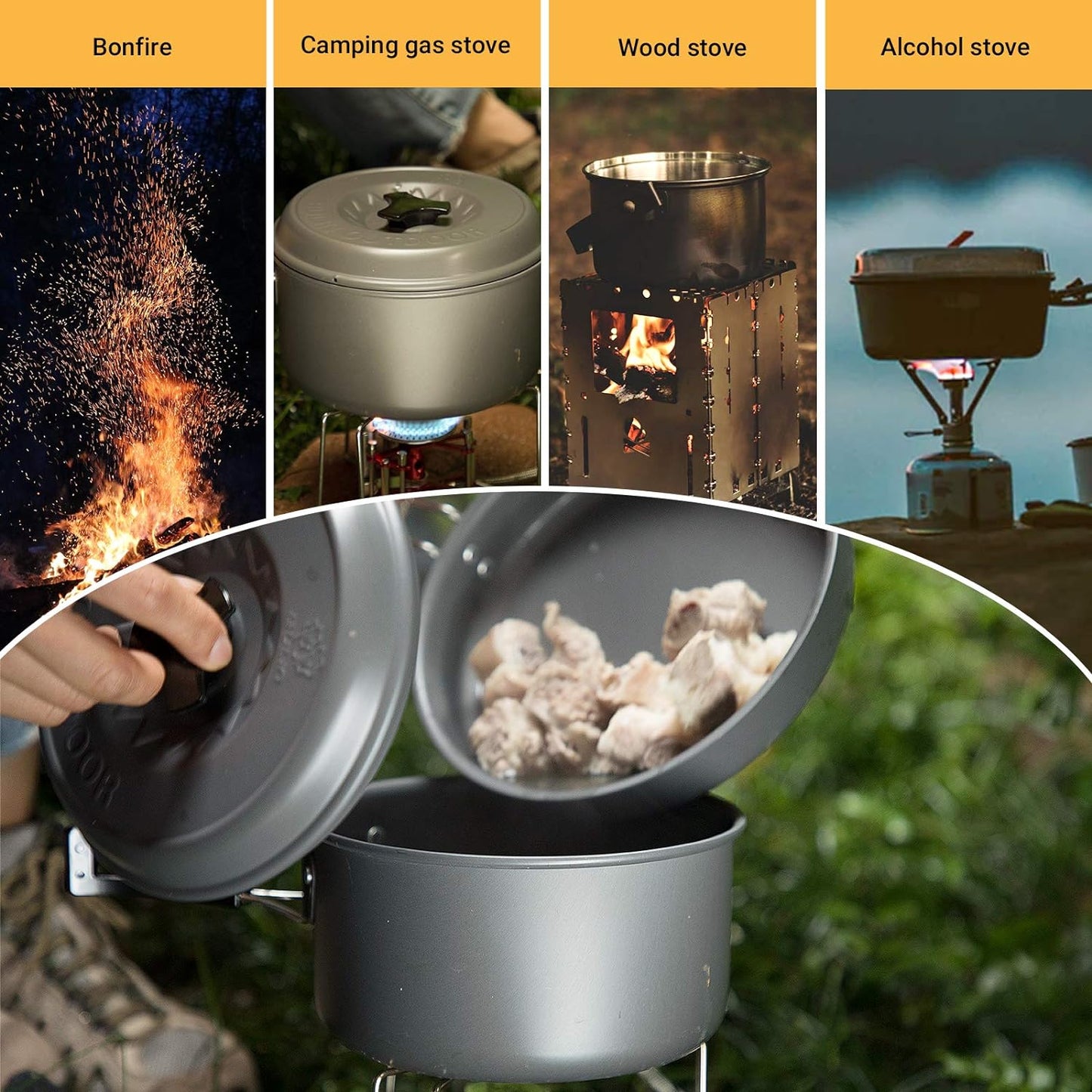 Outdoor Camping Cookware Set - Lightweight Pots, Pans, and Cooking Gear for Family Hiking and Picnics