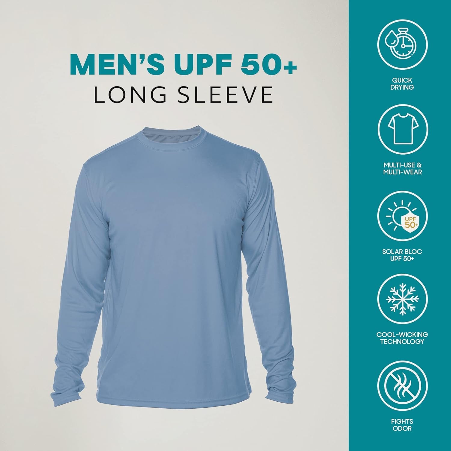 Men's Outdoor UPF 50+ Long Sleeve T-Shirt with UV Sun Protection for Fishing, Running, Hiking, and Swimming - Peak Performance Outfitters