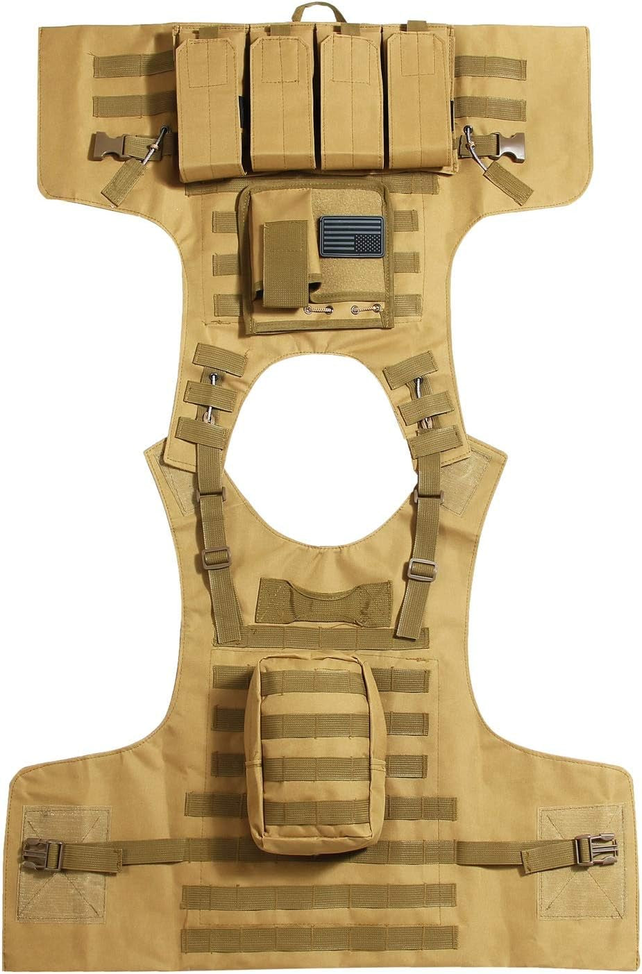 Tactical Airsoft Vest with US Flag Patch and Pouches - Brown (Small-Large) - Peak Performance Outfitters