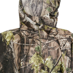 Camouflage rain poncho with hood and blind pattern for hunting