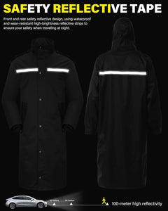 Icreek Raincoat Waterproof Long Rain Jacket Lightweight Rainwear Reflective with Packable Hood for Men Women Adults