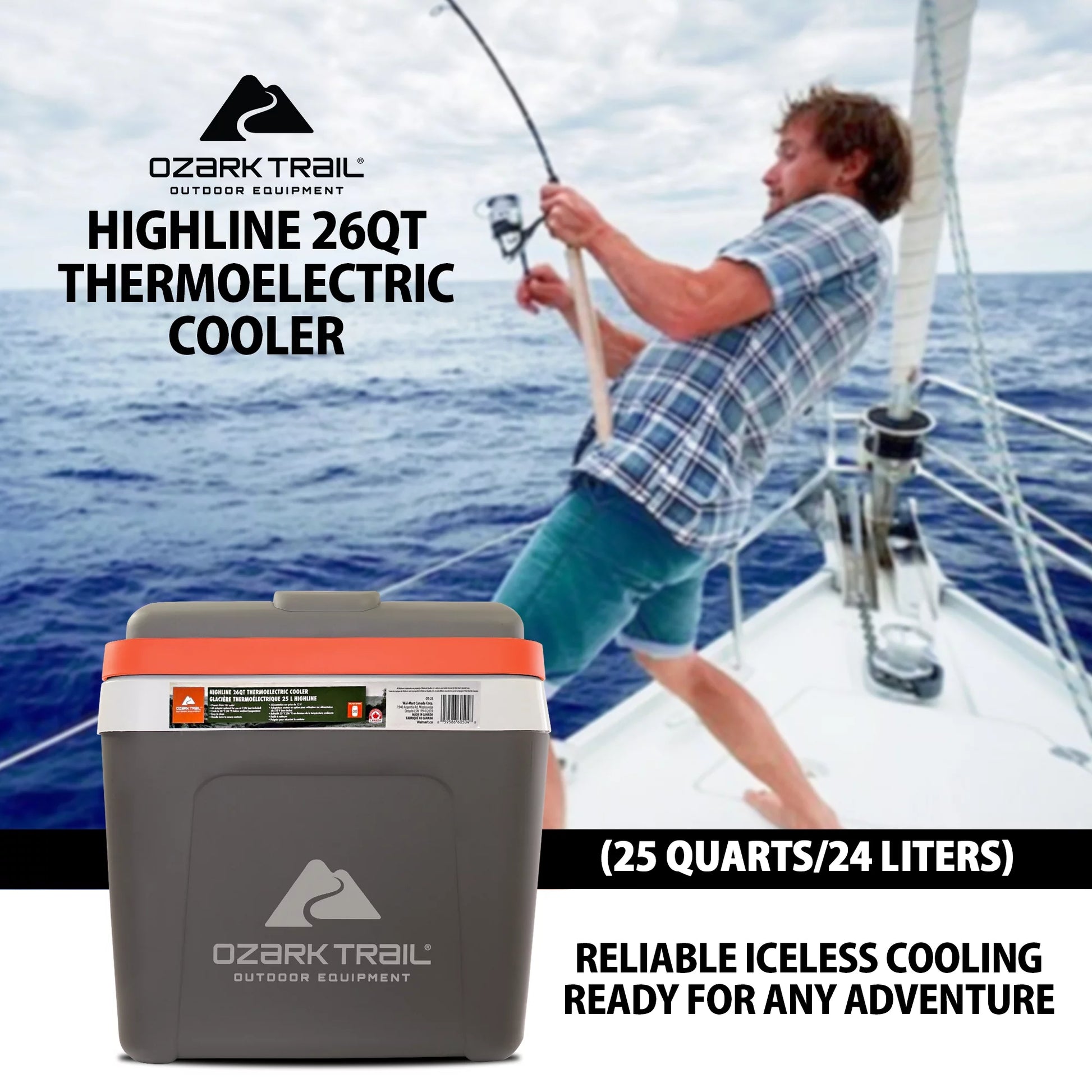 Highline 12V Portable Electric Cooler - 30 Can Capacity, 24L/26Qt, Iceless Thermoelectric Car Cooler in Grey - Peak Performance Outfitters