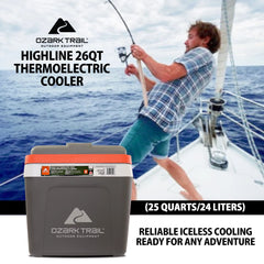 Highline 12V Portable Electric Cooler - 30 Can Capacity, 24L/26Qt, Iceless Thermoelectric Car Cooler in Grey - Peak Performance Outfitters