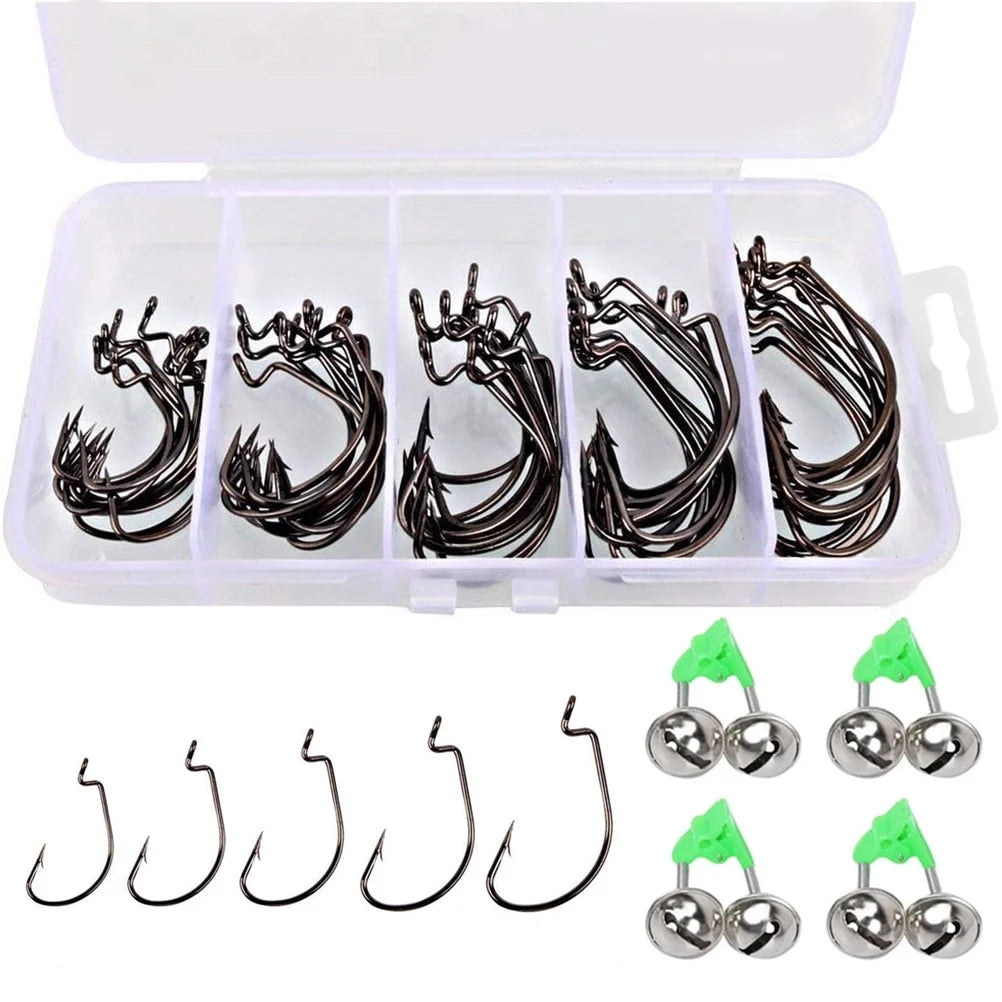 High-Carbon Steel Fish Hooks Set with Fishing Rod Bell and Storage Box - 100 Pieces, 5 Sizes - Peak Performance Outfitters