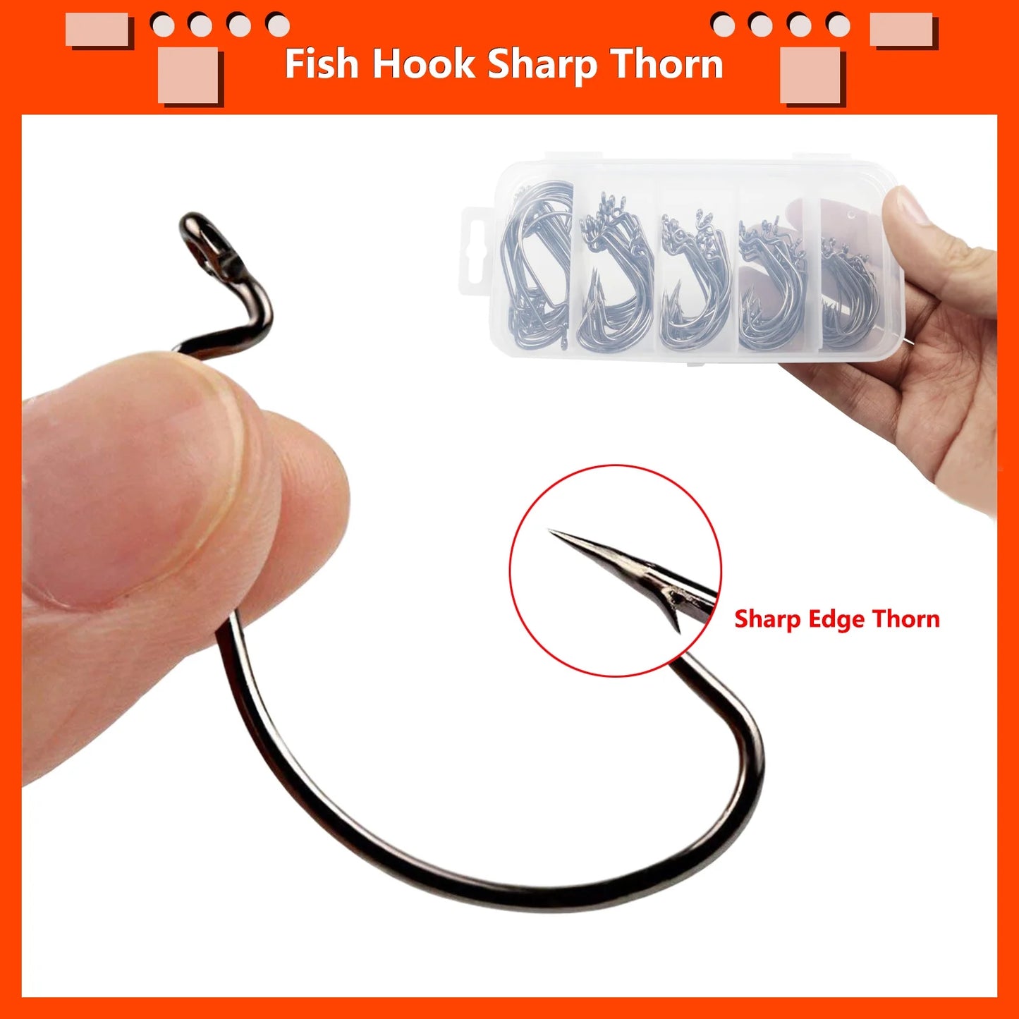 High-Carbon Steel Fish Hooks Set with Fishing Rod Bell and Storage Box - 100 Pieces, 5 Sizes - Peak Performance Outfitters