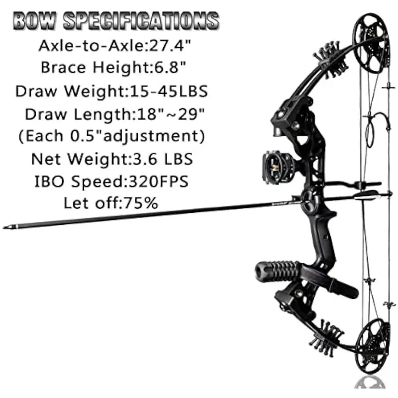 PANDARUS Compound Bow Set - Adjustable Draw Length, 15-45 lbs for Beginners and Teens, Right-Handed, 320 FPS Speed - Peak Performance Outfitters