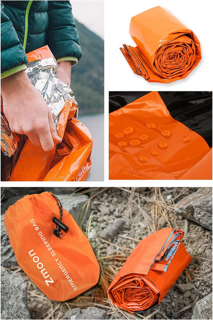 Set of 2 Lightweight Emergency Sleeping Bags with Thermal Bivy Sack for Camping and Outdoor Activities - Peak Performance Outfitters