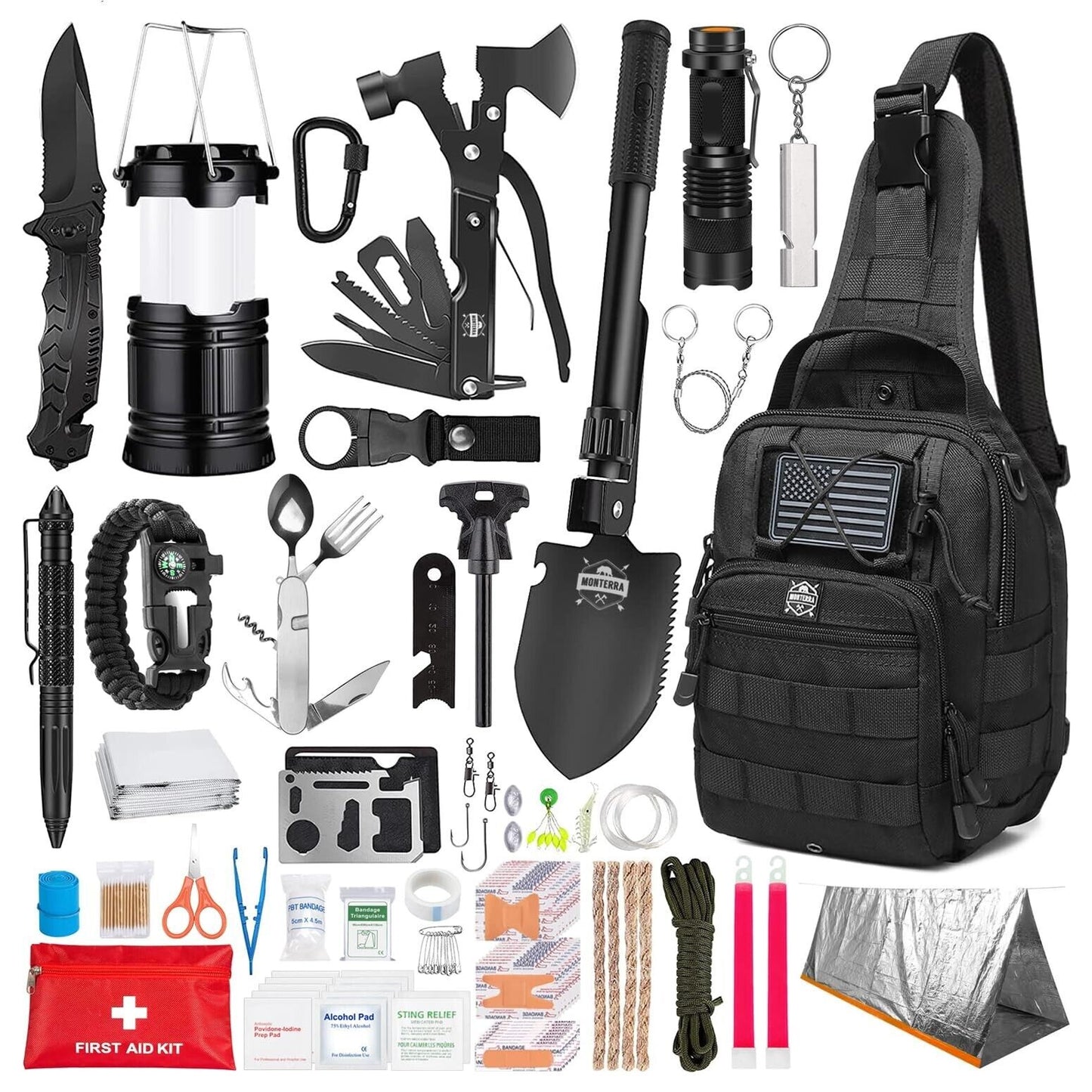 Emergency Preparedness Kit - 265 Pieces, First Aid Supplies, Bug Out Bag Essentials, Hiking Gear