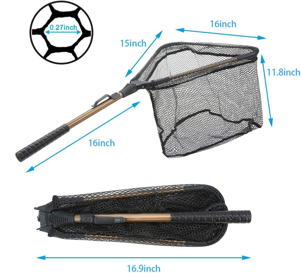 Telescopic Folding Fishing Net with Robust Aluminum Handle and Nylon Mesh - 16 Inch Hoop Size - Peak Performance Outfitters