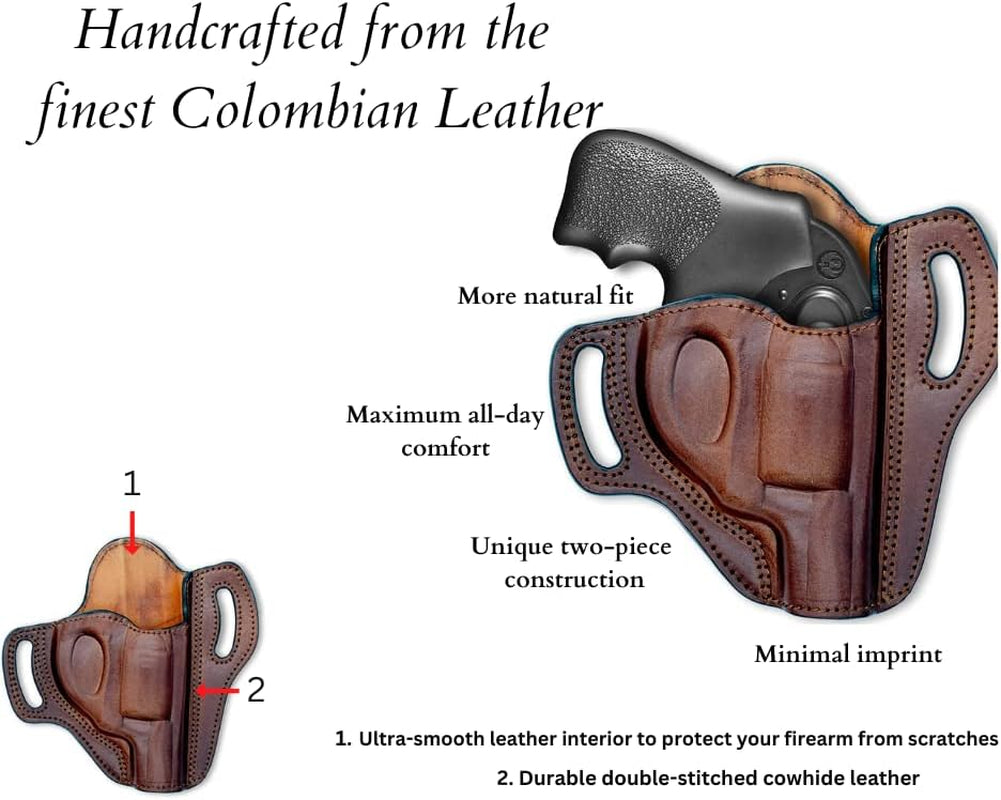 Leather OWB Holster for S&W J Frame, Ruger LCR, SP101, and Other 38 Special Snub Nose Revolvers with 2.25 Barrel - Peak Performance Outfitters