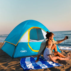 Easy setup camping tent with color-coded poles