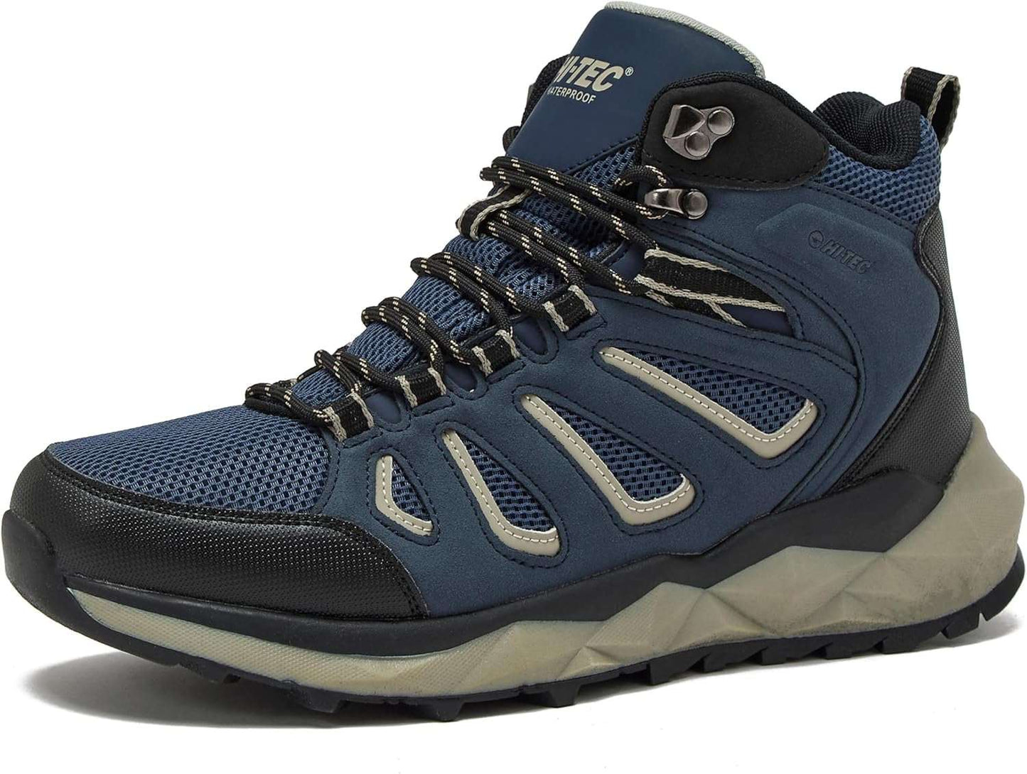 HI-TEC Valley Geo Mid waterproof hiking boots with rubber lug outsole and ankle support