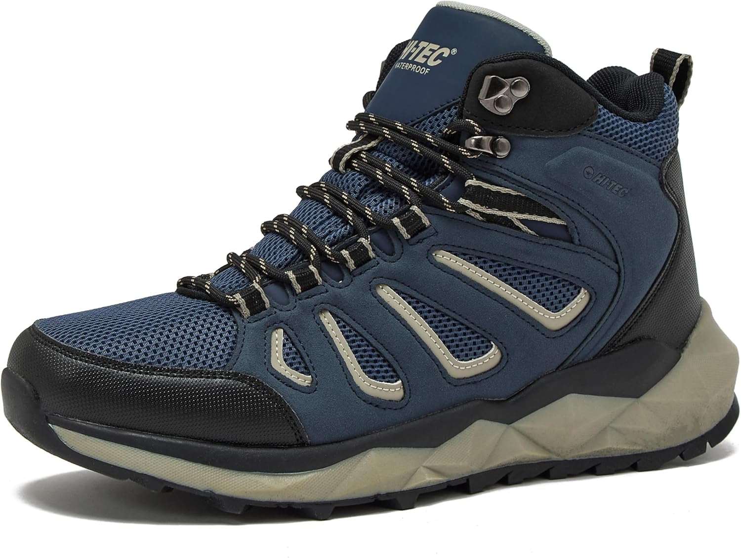HI-TEC Valley Geo Mid waterproof hiking boots with rubber lug outsole and ankle support