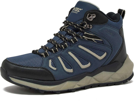 HI-TEC Valley Geo Mid waterproof hiking boots with rubber lug outsole and ankle support