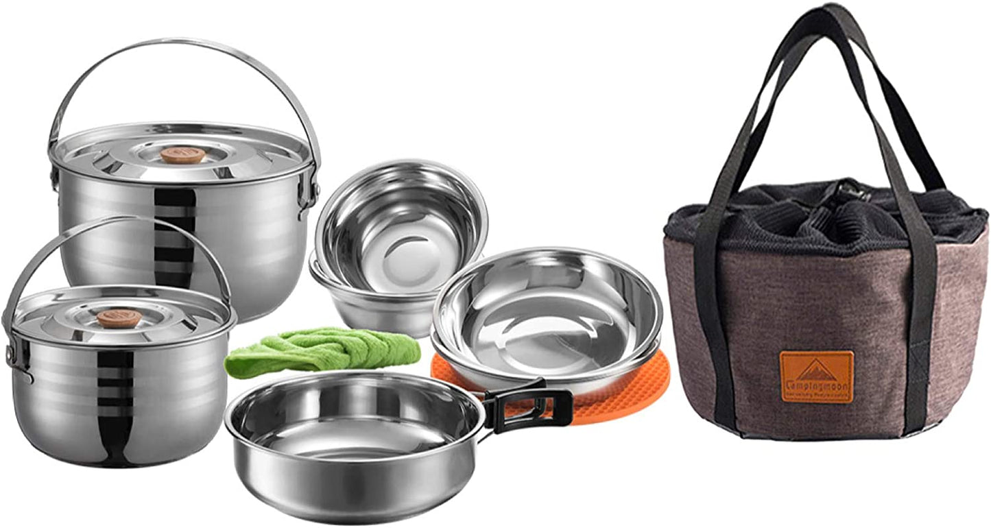 Stainless Steel Outdoor Camping Cookware Set with Storage Carrying Bag - Peak Performance Outfitters