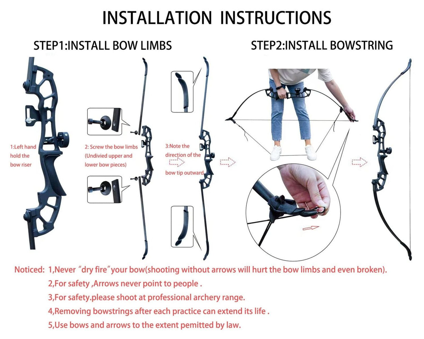 Recurve Bow and Arrows Set for Adults - Metal Riser 51 Longbow Kit - Peak Performance Outfitters