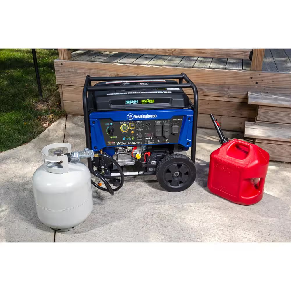 9,500/7,500-Watt Dual Fuel Gas and Propane Powered Portable Generator with Remote Electric Start, 30A 120/240V Outlet
