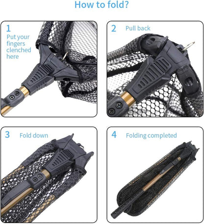 Telescopic Folding Fishing Net with Robust Aluminum Handle and Nylon Mesh - 16 Inch Hoop Size - Peak Performance Outfitters