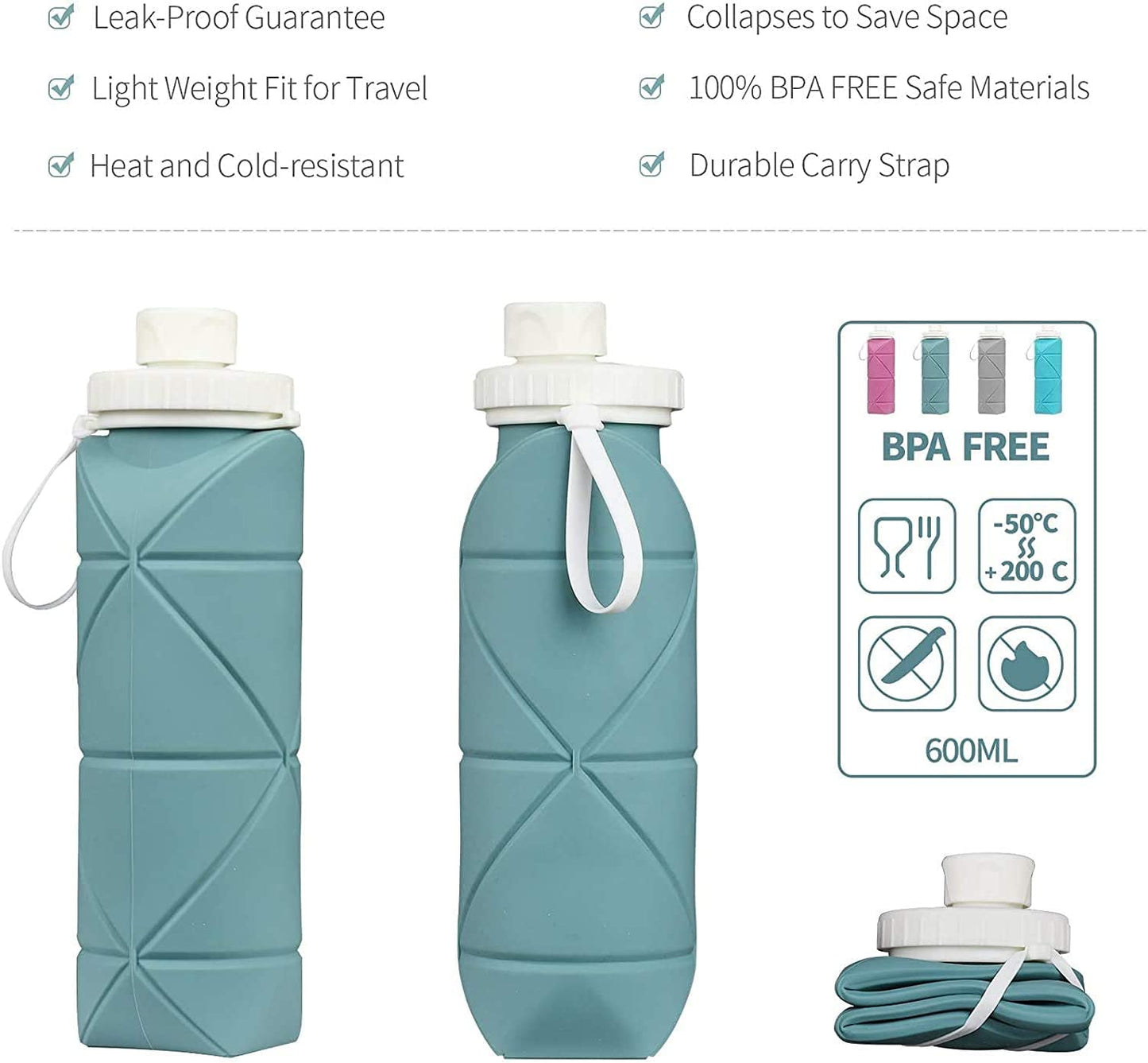 Collapsible Reusable Silicone Water Bottles with Valve for Hiking - Peak Performance Outfitters