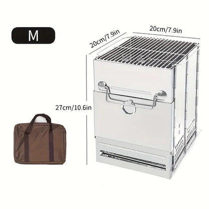 Portable Stainless Steel Wood Stove with Foldable Design and Mini Charcoal Grill - Peak Performance Outfitters