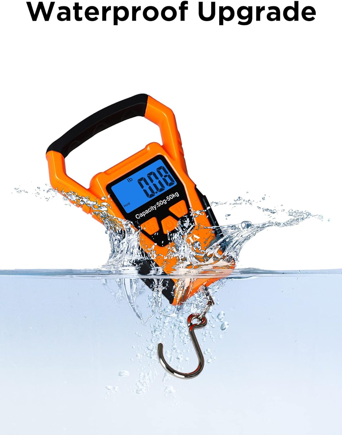 Professional Product Title: Portable Waterproof Fish Scale Digital Hanging Scale with Backlit LCD Display, 110Lb/50Kg Capacity for Home and Outdoor Use - Includes Measuring Tape and 2 AAA Batteries - Peak Performance Outfitters