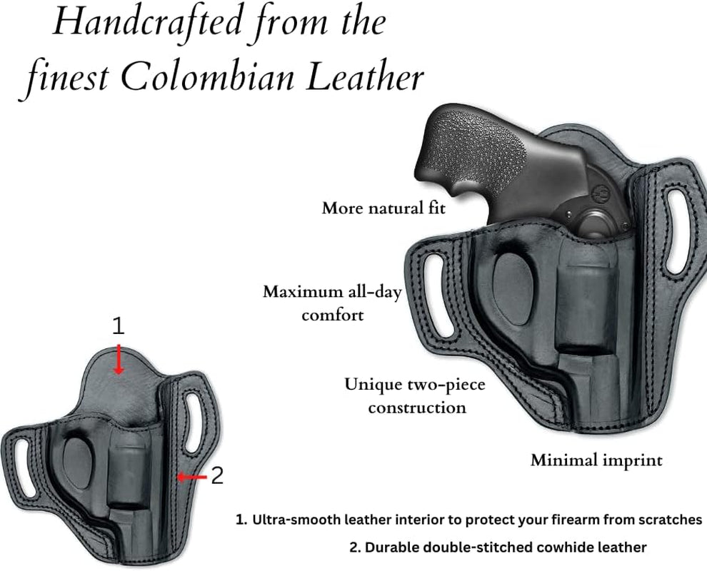 Leather OWB Holster for S&W J Frame, Ruger LCR, SP101, and Other 38 Special Snub Nose Revolvers (Up to 2.25 Barrel) - Peak Performance Outfitters