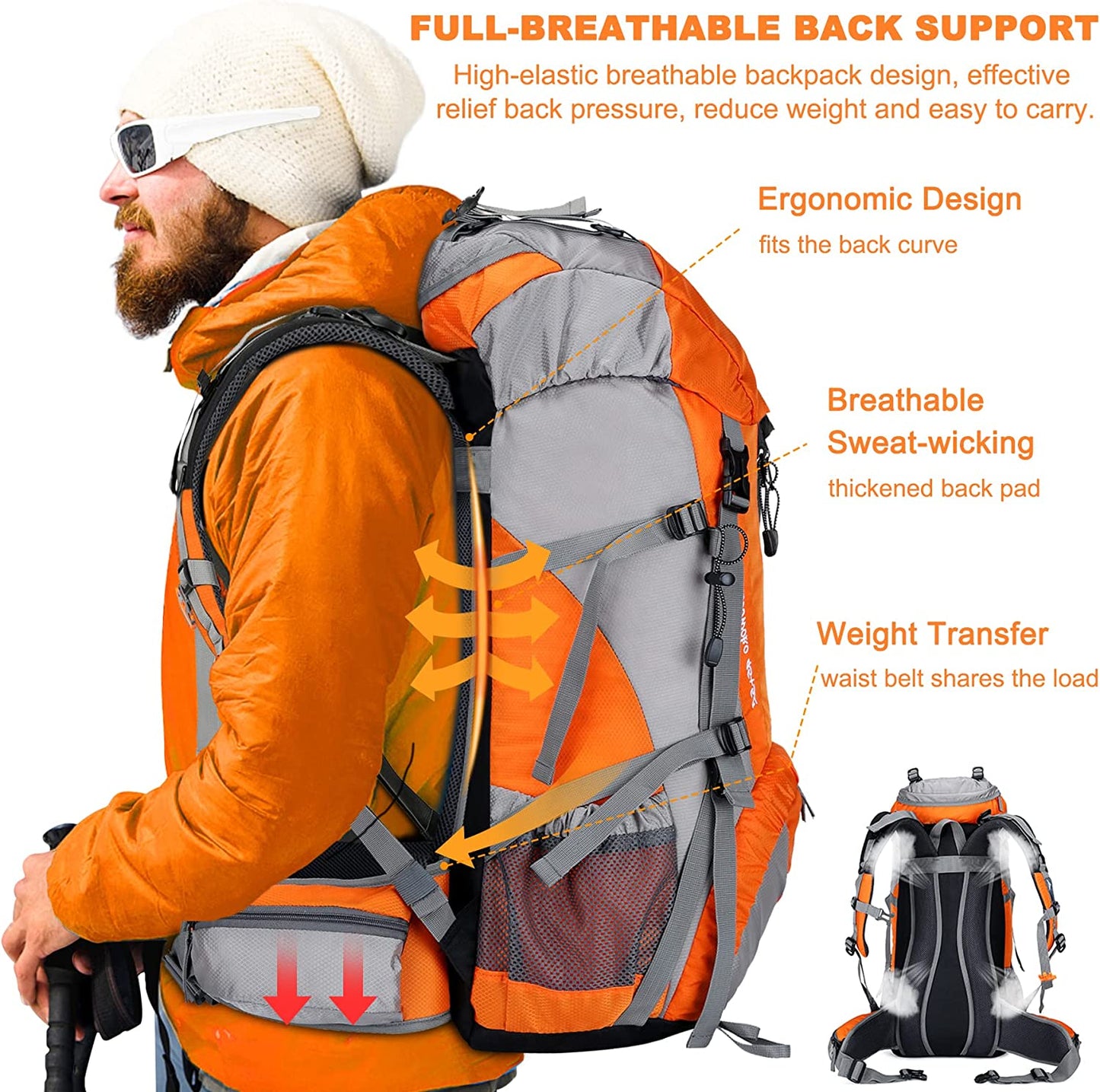 50L Waterproof Hiking Backpack with Rain Cover and Lightweight Design - Peak Performance Outfitters