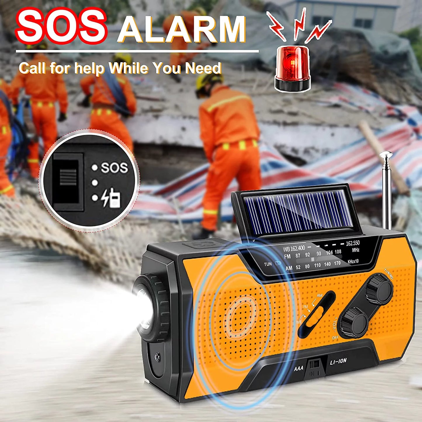 Portable Emergency Solar Weather Radio with Power Bank, Multiple Power Options, SOS Alarm, AM/FM & Flashlight for Outdoor Emergencies - Peak Performance Outfitters