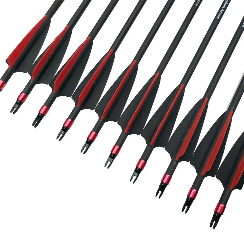 Set of 6 or 12 30-Inch Archery Carbon Arrows with Spine 400, 6.2mm Inner Diameter, 7.6mm Outer Diameter, 3-Inch Rubber Vanes - Ideal for Target Shooting, Hunting, and Bow Accessories - Peak Performance Outfitters