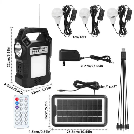 Portable Power Station Solar Generator with LED Display, MP3 Player, FM Radio, and 3 Camp Lamps for Camping, Outdoor, Family, RV, and Emergency Use - Peak Performance Outfitters